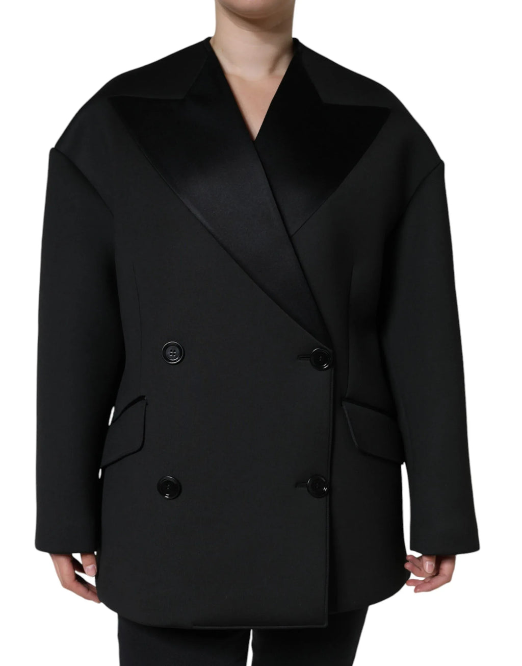 Dolce & Gabbana Black Polyester Double Breasted Coat Jacket - Zeiniez