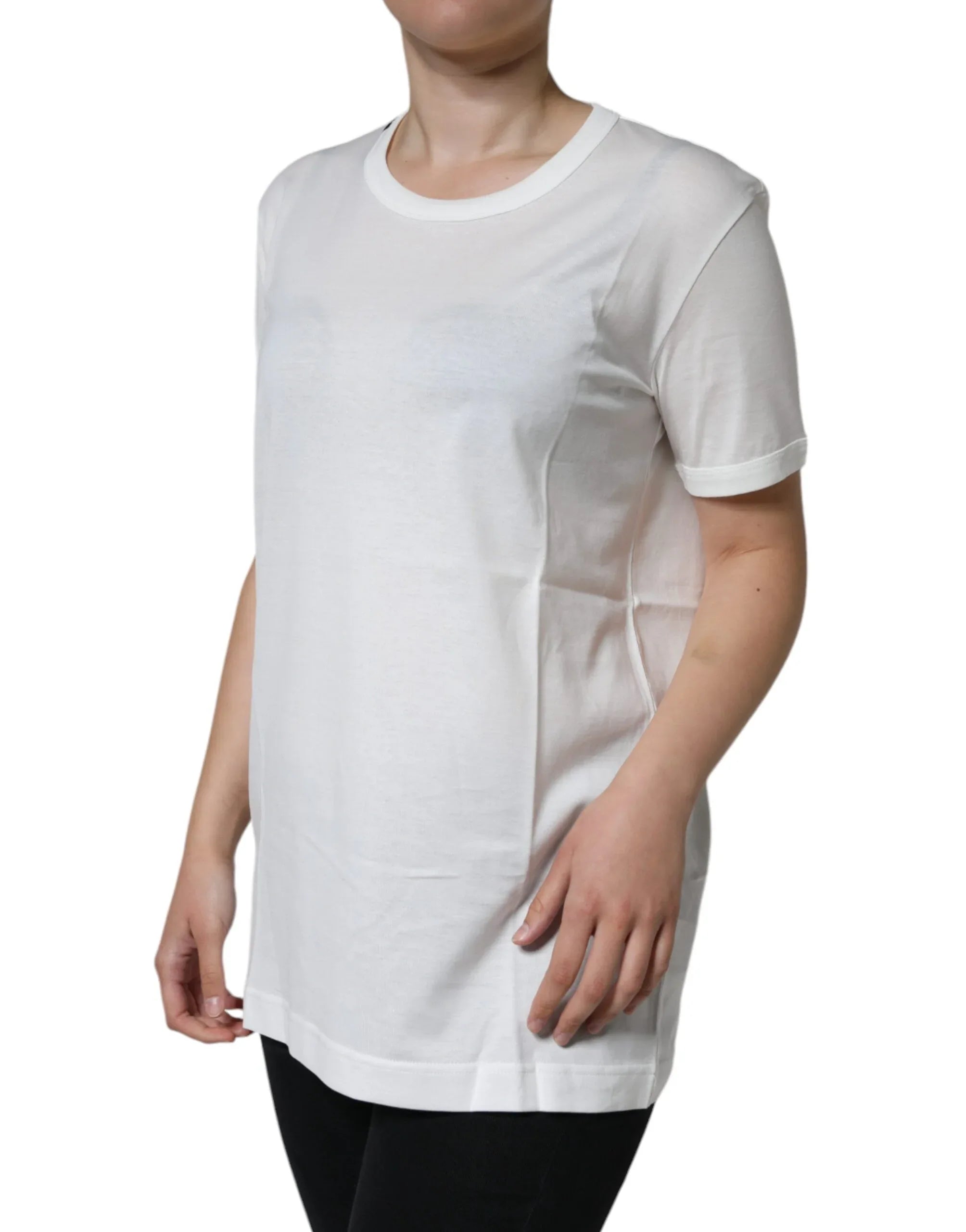 Dolce & Gabbana White Cotton Crew Neck Short Sleeve T-shirt - Zeiniez
