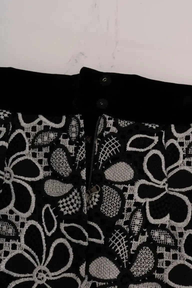 Dolce & Gabbana Floral Macramé Lace Crystal Button Skirt - Zeiniez