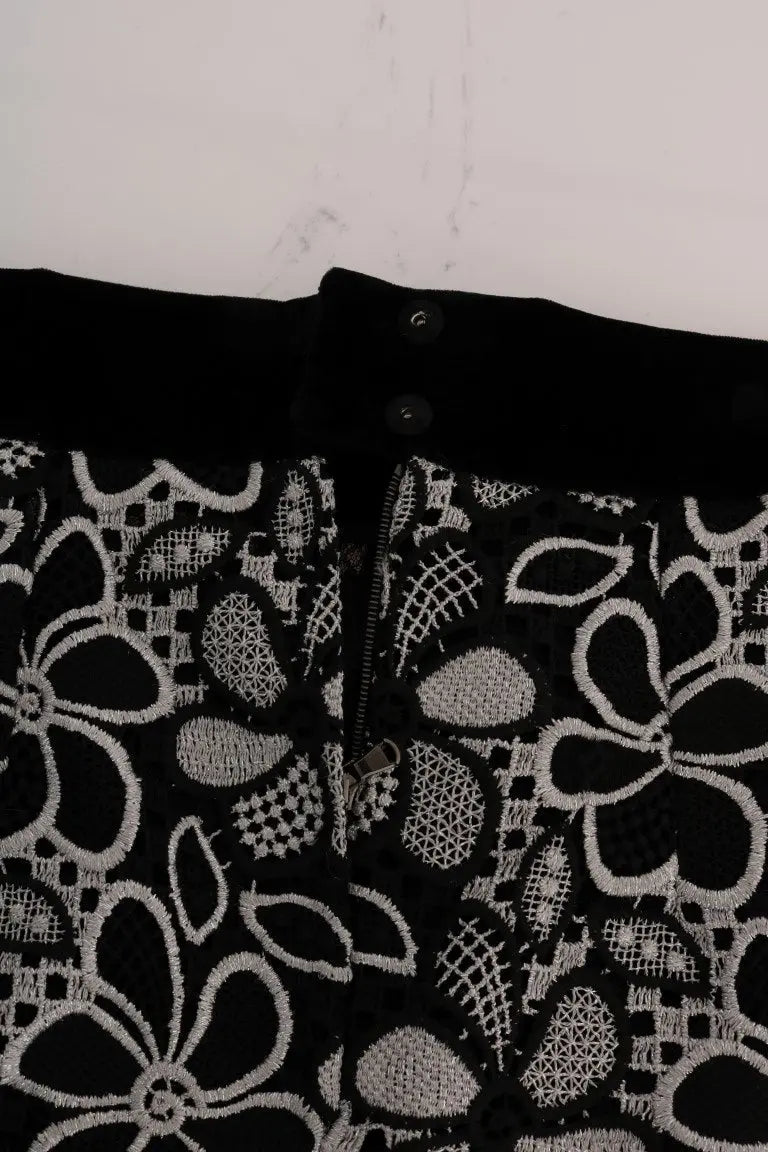 Dolce & Gabbana Floral Macramé Lace Crystal Button Skirt - Zeiniez