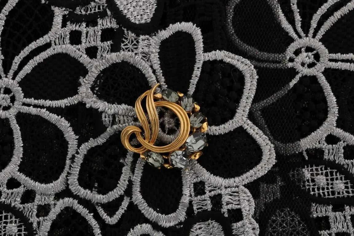 Dolce & Gabbana Floral Macramé Lace Crystal Button Skirt - Zeiniez