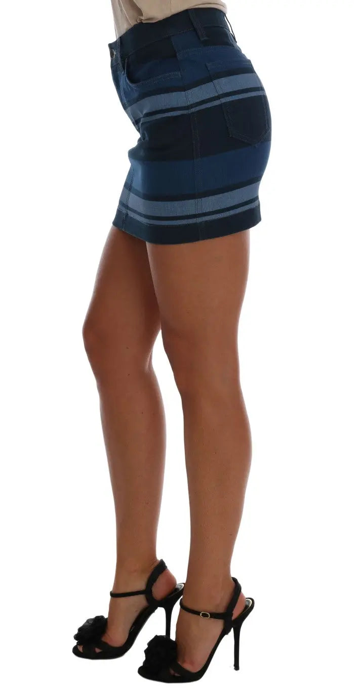Dolce & Gabbana Blue Short striped Mini Denim Skirt - Zeiniez