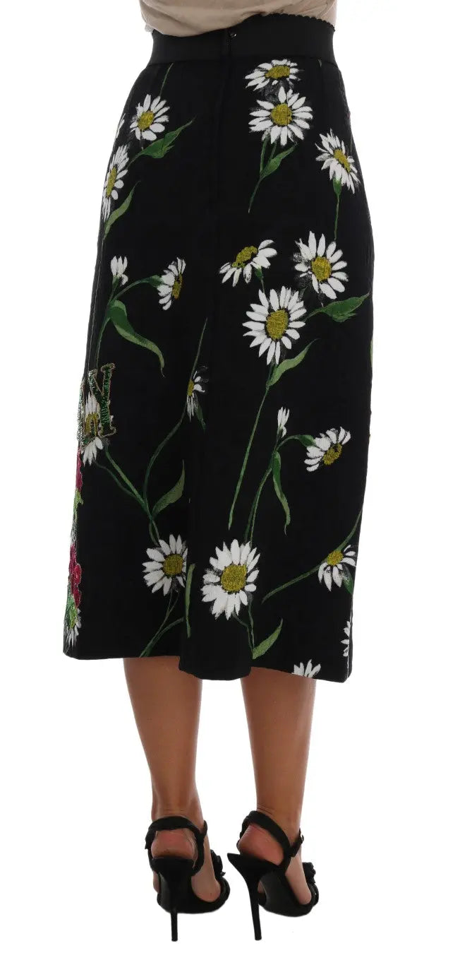 Dolce & Gabbana Black Embellished Daisy Brocade Skirt - Zeiniez