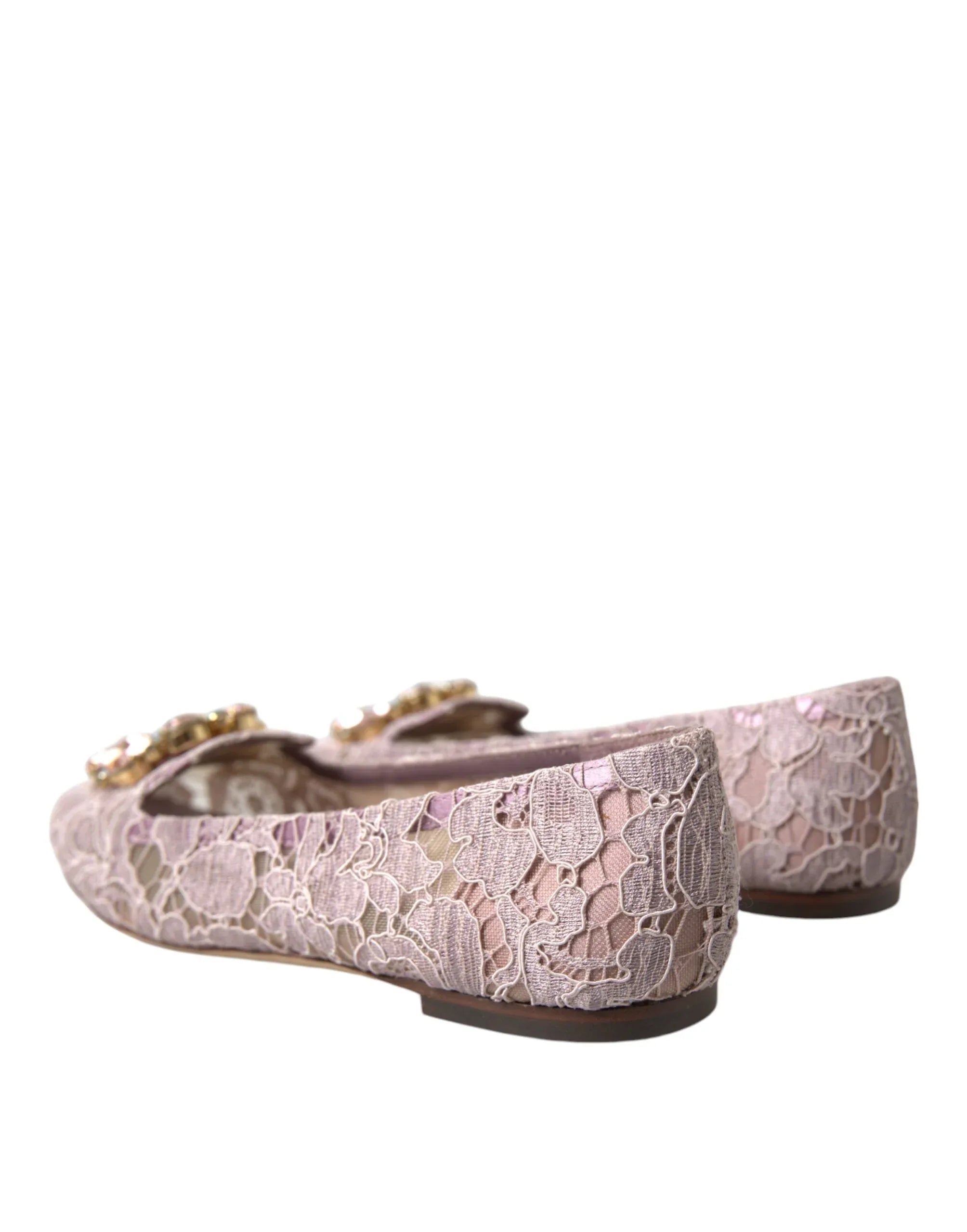 Dolce & Gabbana Pink Lace Crystal Ballet Flats Loafers Shoes - Zeiniez