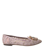 Dolce & Gabbana Pink Lace Crystal Ballet Flats Loafers Shoes - Zeiniez