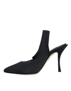 Dolce & Gabbana Black Jersey Stretch Heels Slingback Shoes - Zeiniez