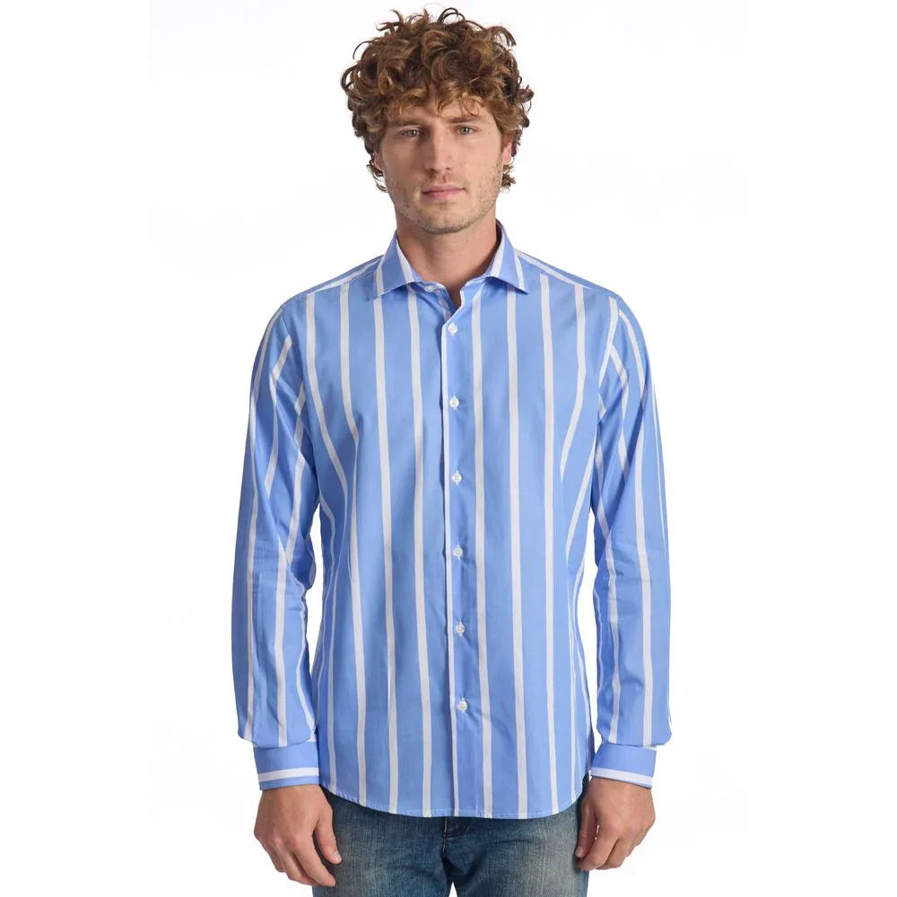 Baldinini Trend Light Blue Cotton Men Shirt - Zeiniez