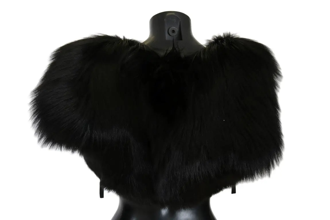 Dolce & Gabbana Black Silver Fox Fur Scarf - Zeiniez