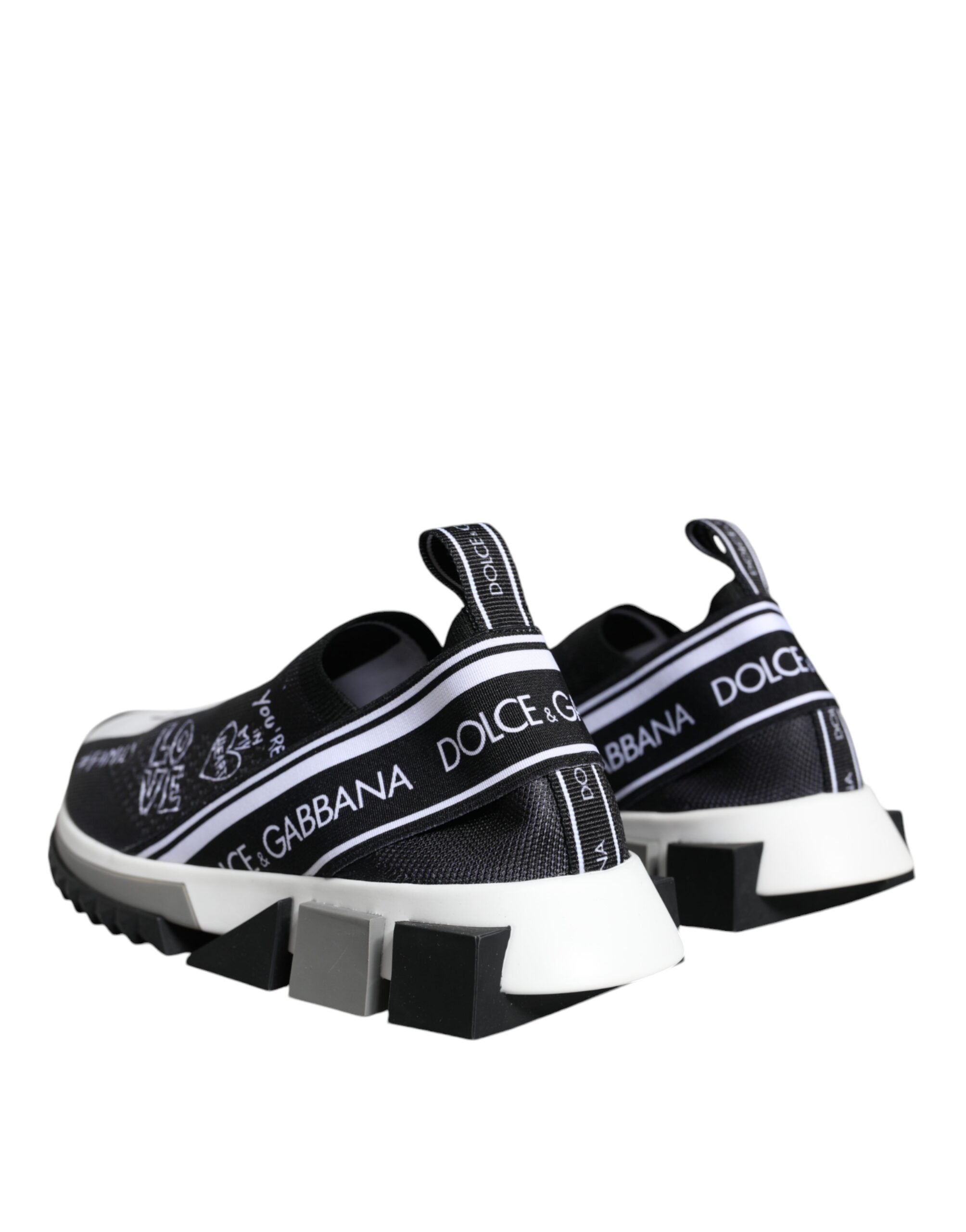 Dolce & Gabbana Black White Sorrento Low Top Sneakers Shoes - Zeiniez
