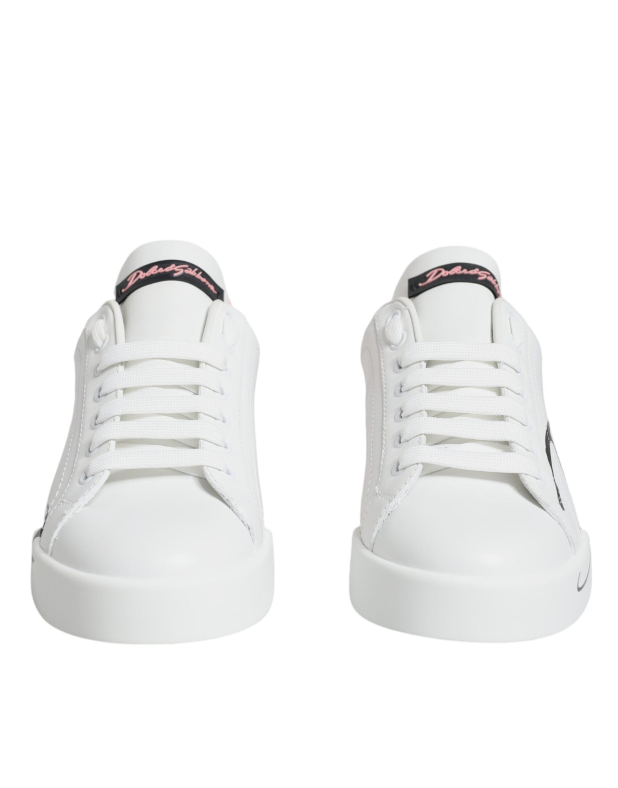 Dolce & Gabbana White Pink Portofino Low Top Sneakers Shoes - Zeiniez