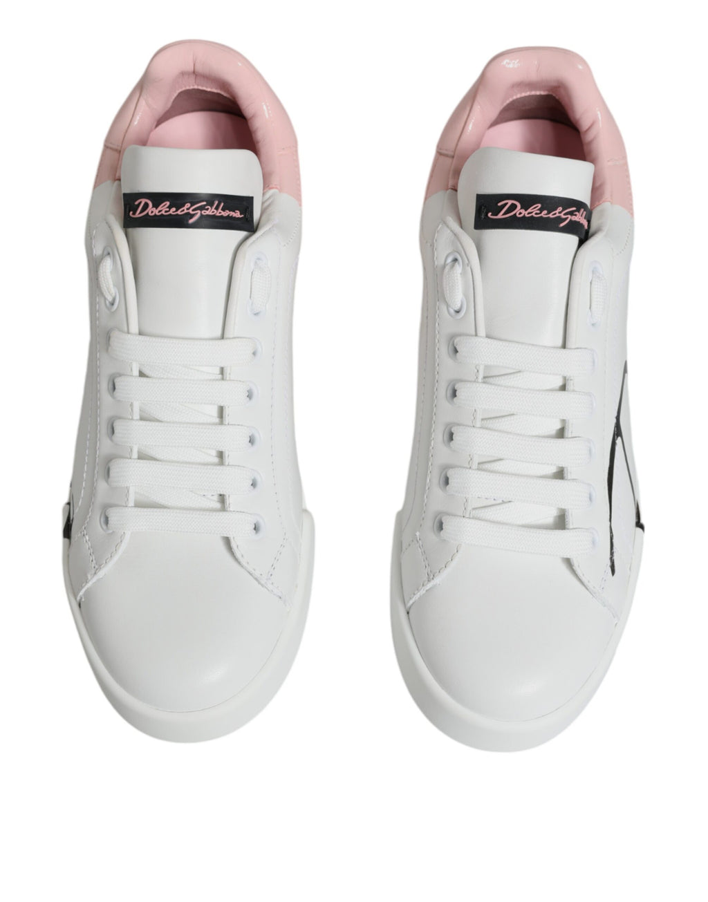 Dolce & Gabbana White Pink Portofino Low Top Sneakers Shoes - Zeiniez