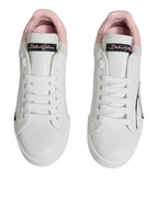 Dolce & Gabbana White Pink Portofino Low Top Sneakers Shoes - Zeiniez