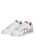 Dolce & Gabbana White Pink Portofino Low Top Sneakers Shoes - Zeiniez