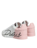 Dolce & Gabbana White Pink Portofino Low Top Sneakers Shoes - Zeiniez