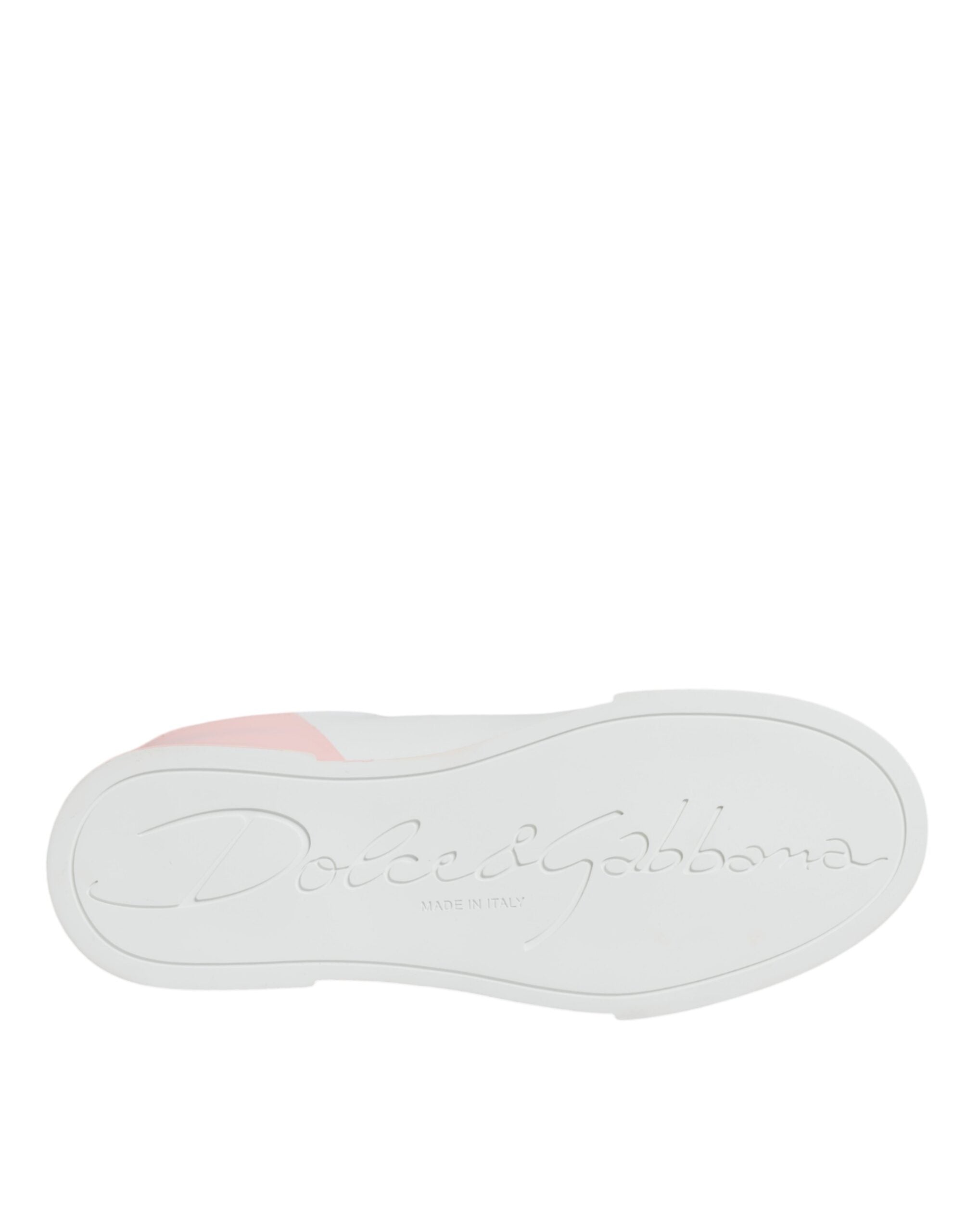 Dolce & Gabbana White Pink Portofino Low Top Sneakers Shoes - Zeiniez