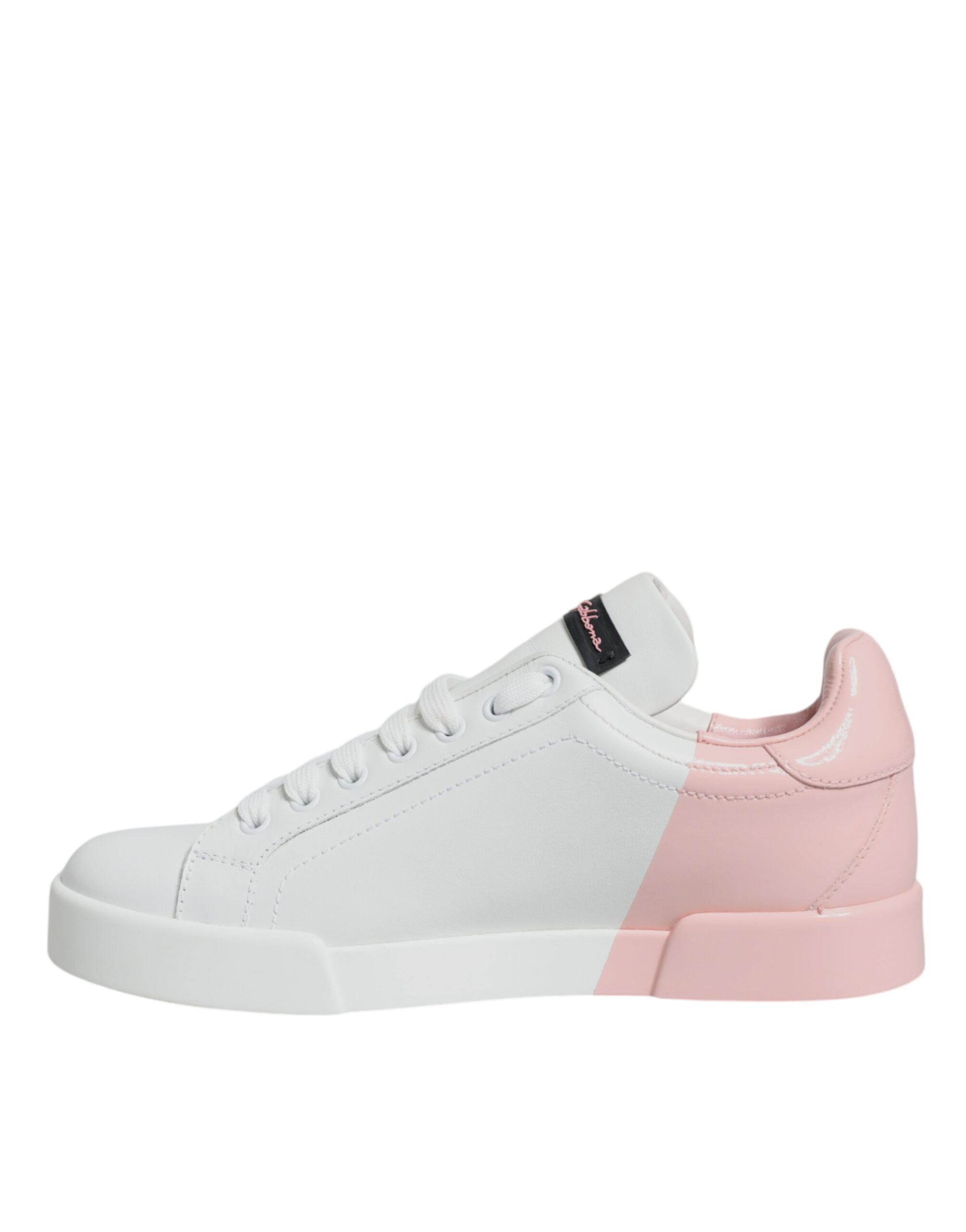 Dolce & Gabbana White Pink Portofino Low Top Sneakers Shoes - Zeiniez