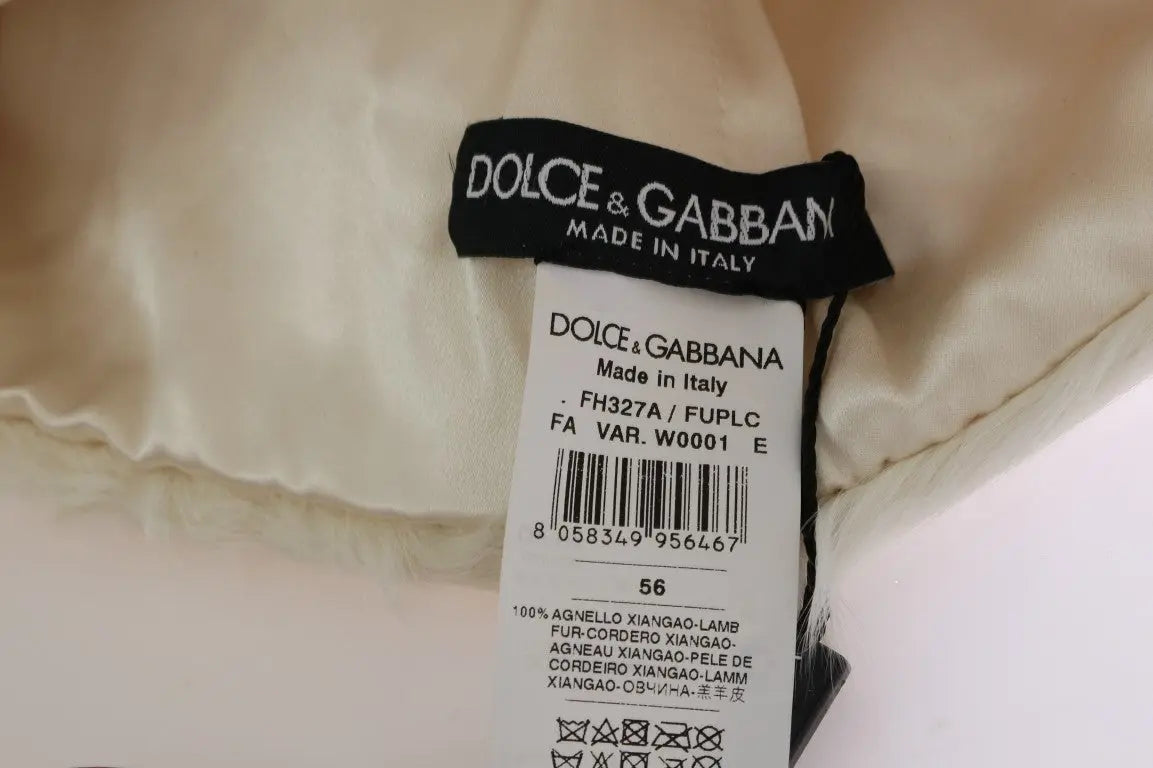 Dolce & Gabbana White Xiangao Lamb Fur Beanie - Zeiniez