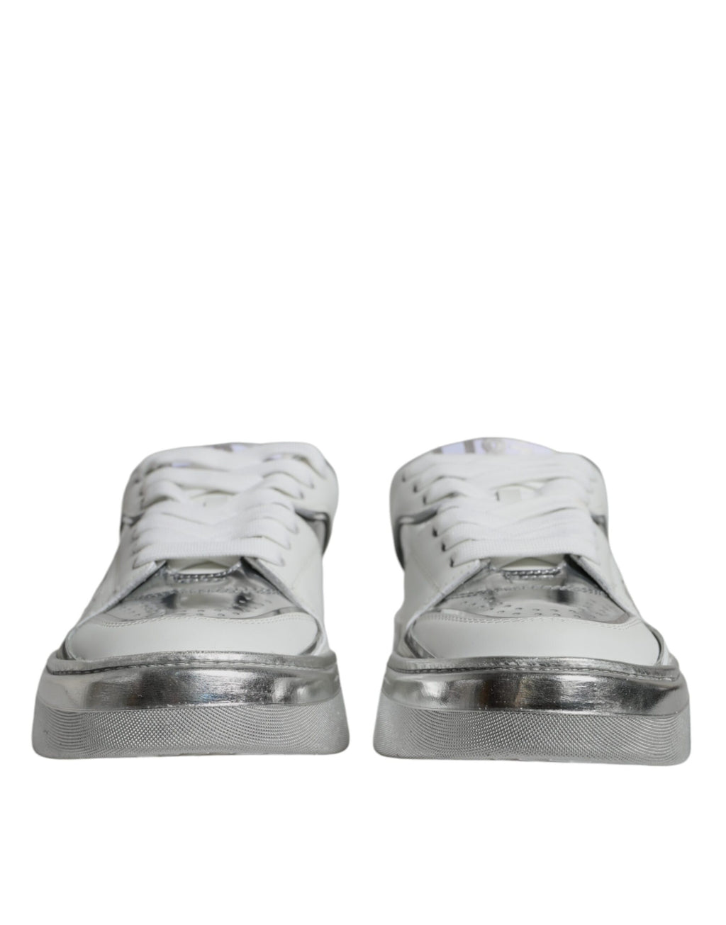 Dolce & Gabbana White Silver Leather Low Top Sneakers Shoes - Zeiniez