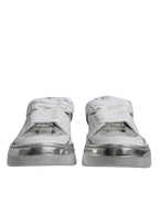 Dolce & Gabbana White Silver Leather Low Top Sneakers Shoes - Zeiniez