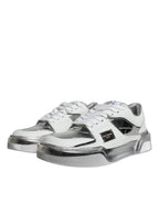 Dolce & Gabbana White Silver Leather Low Top Sneakers Shoes - Zeiniez