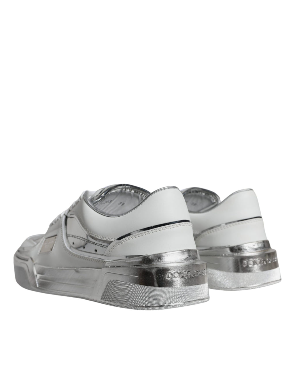 Dolce & Gabbana White Silver Leather Low Top Sneakers Shoes - Zeiniez