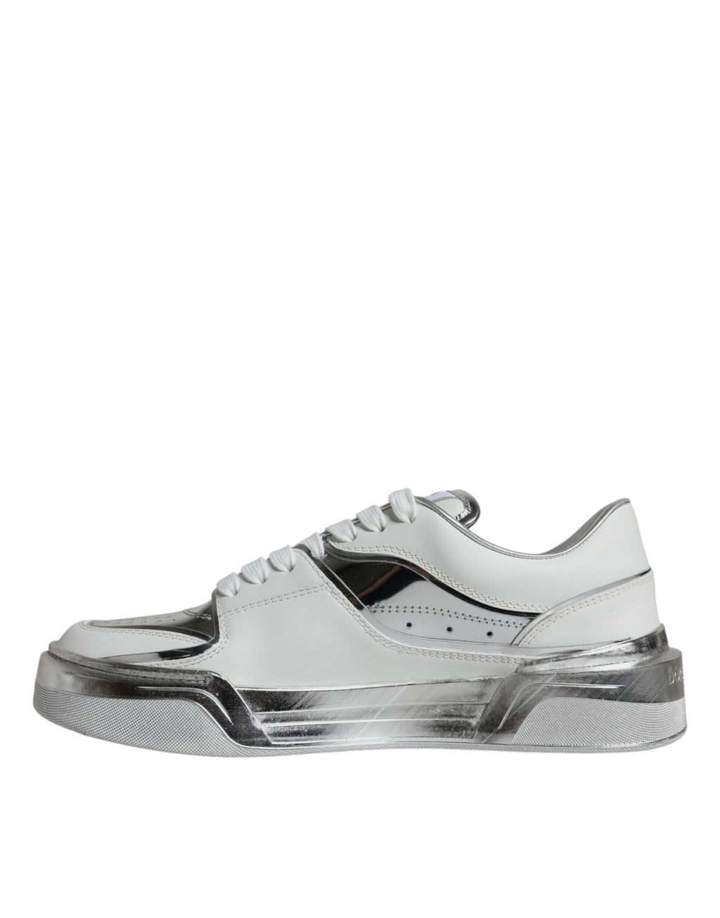Dolce & Gabbana White Silver Leather Low Top Sneakers Shoes - Zeiniez