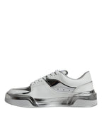Dolce & Gabbana White Silver Leather Low Top Sneakers Shoes - Zeiniez