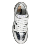 Dolce & Gabbana White Silver Leather Low Top Sneakers Shoes - Zeiniez