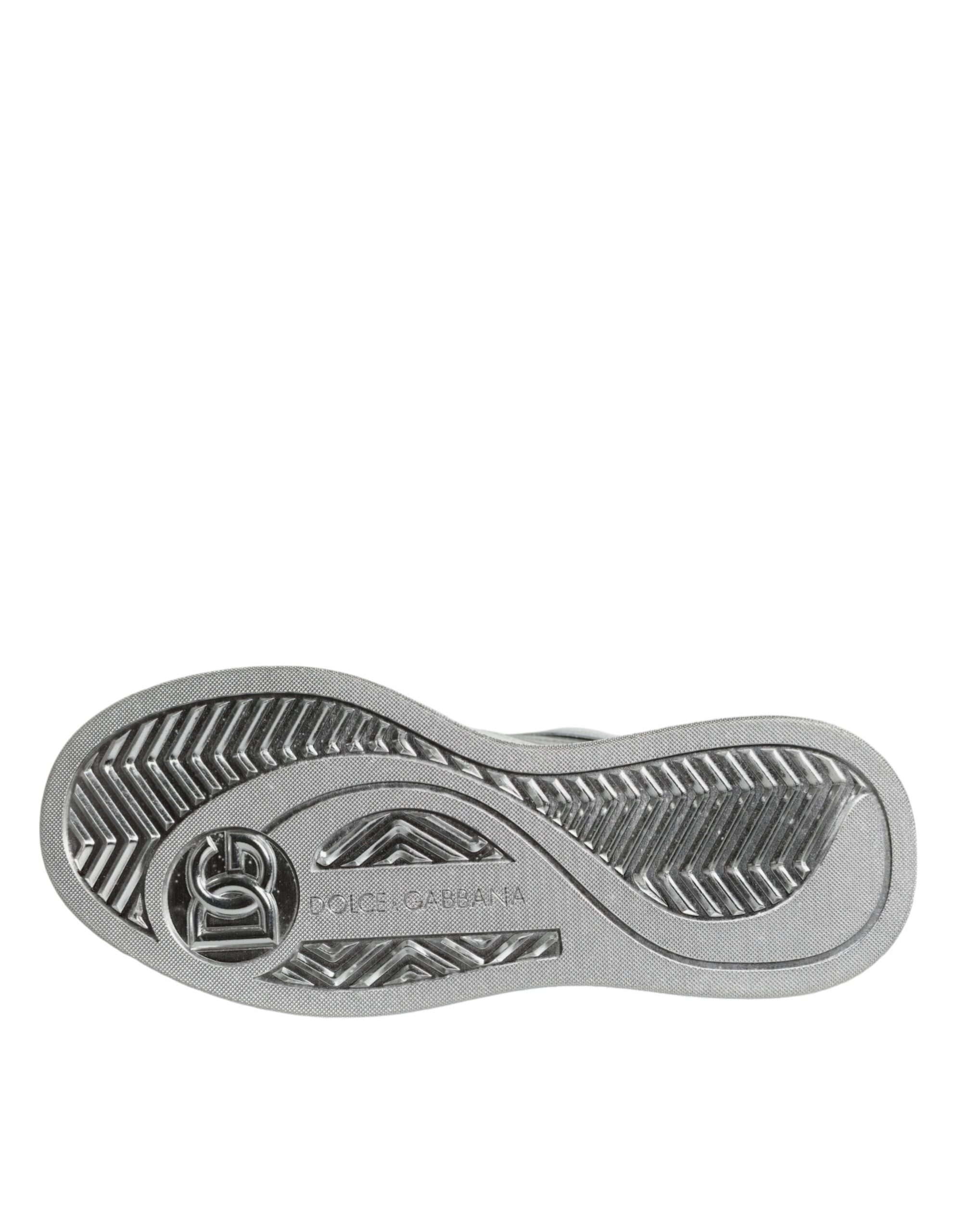 Dolce & Gabbana White Silver Leather Low Top Sneakers Shoes - Zeiniez