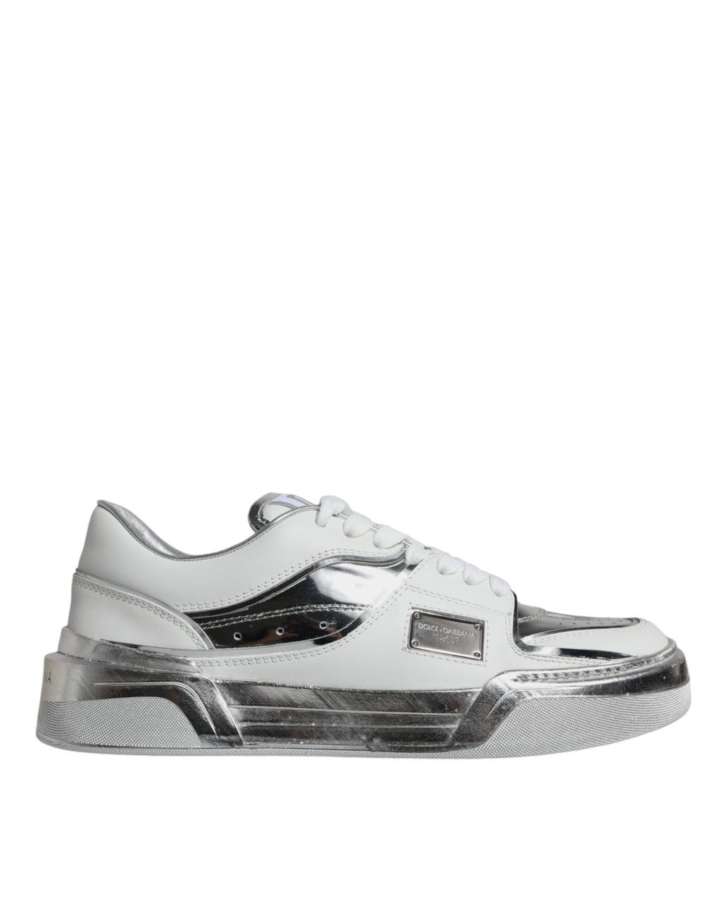 Dolce & Gabbana White Silver Leather Low Top Sneakers Shoes - Zeiniez