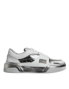 Dolce & Gabbana White Silver Leather Low Top Sneakers Shoes - Zeiniez