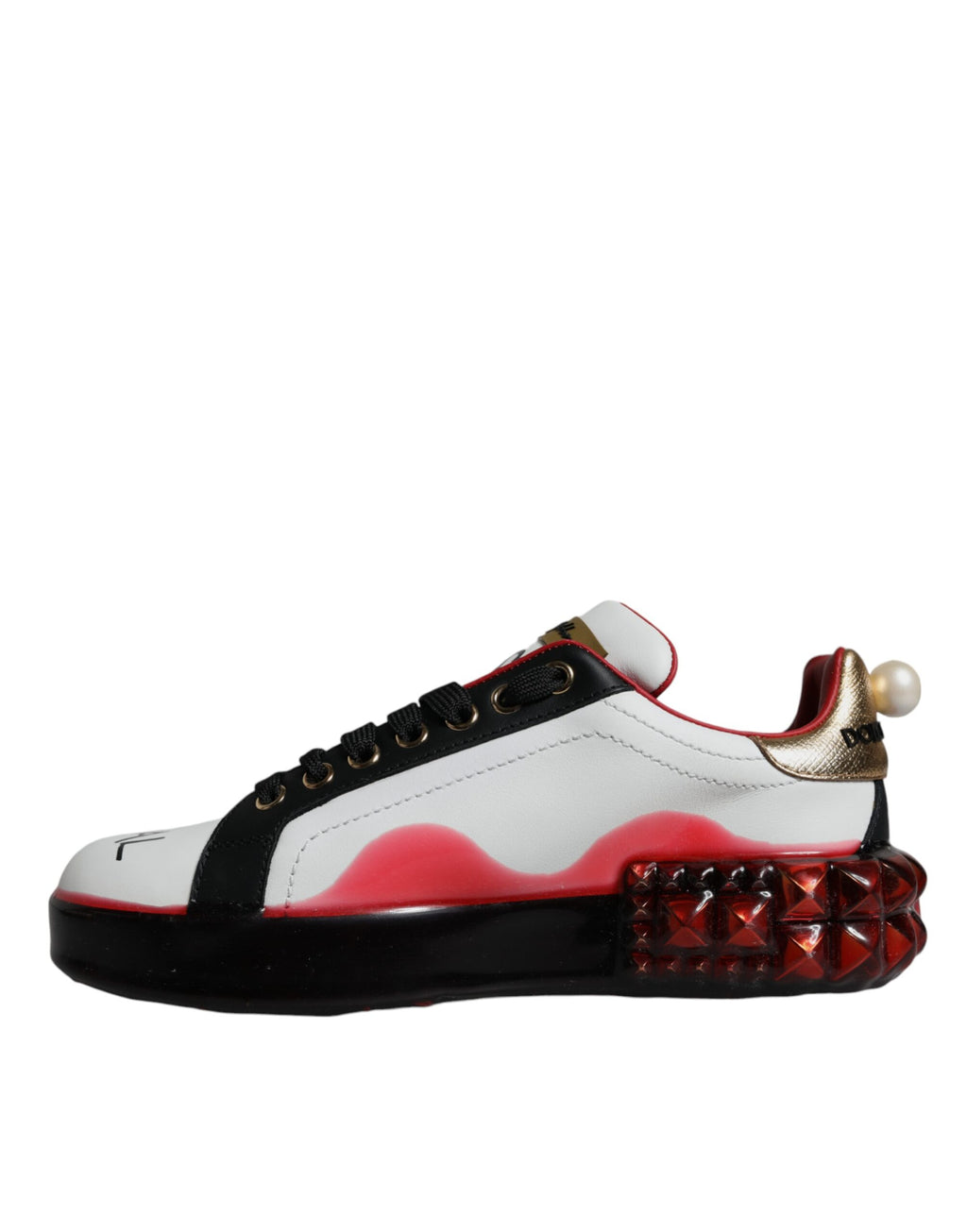 Dolce & Gabbana White Red Crystals Leather Portofino Sneakers Shoes - Zeiniez