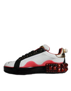 Dolce & Gabbana White Red Crystals Leather Portofino Sneakers Shoes - Zeiniez