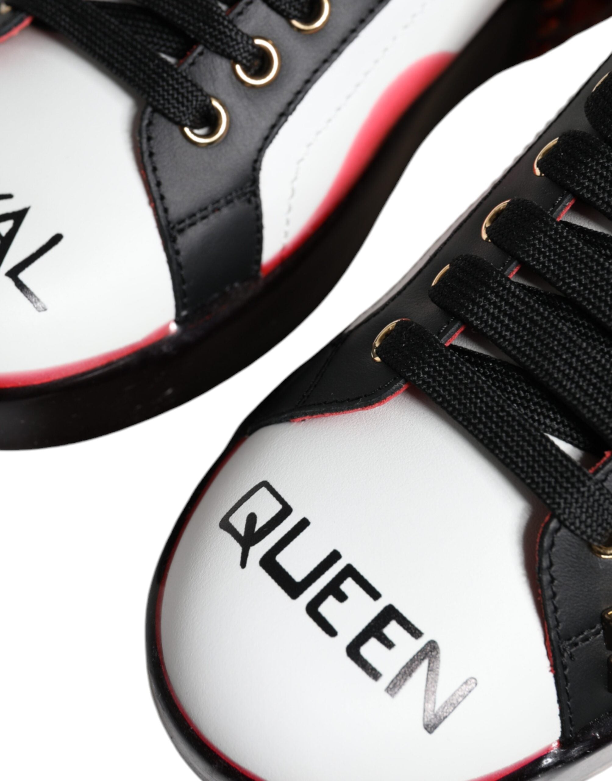 Dolce & Gabbana White Red Crystals Leather Portofino Sneakers Shoes - Zeiniez