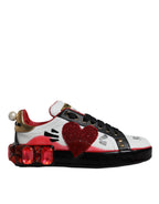 Dolce & Gabbana White Red Crystals Leather Portofino Sneakers Shoes - Zeiniez