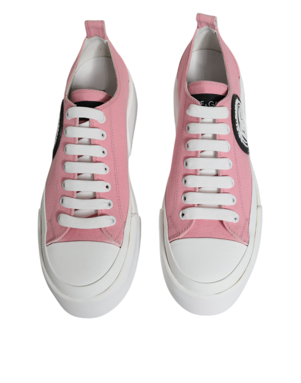Dolce & Gabbana Pink White Canvas Logo Low Top Sneakers Shoes - Zeiniez