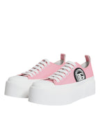 Dolce & Gabbana Pink White Canvas Logo Low Top Sneakers Shoes - Zeiniez