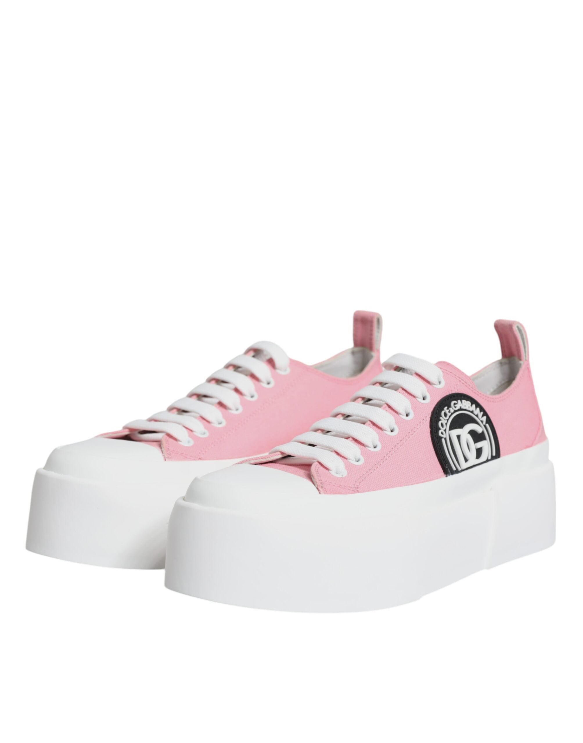 Dolce & Gabbana Pink White Canvas Logo Low Top Sneakers Shoes - Zeiniez