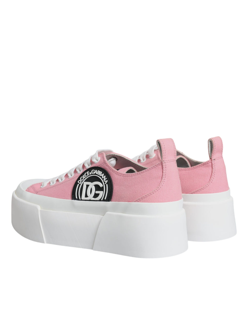 Dolce & Gabbana Pink White Canvas Logo Low Top Sneakers Shoes - Zeiniez