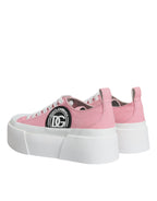Dolce & Gabbana Pink White Canvas Logo Low Top Sneakers Shoes - Zeiniez
