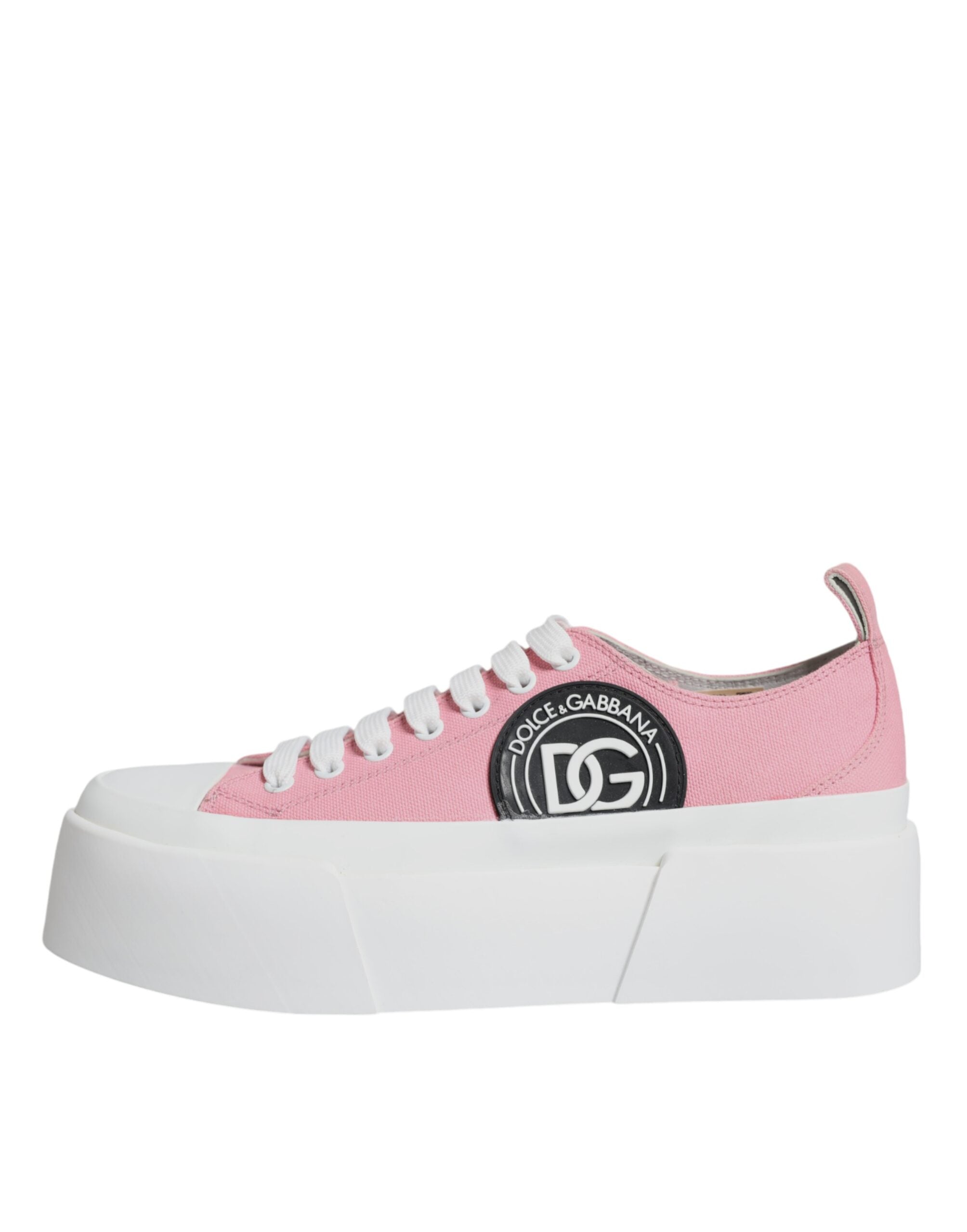 Dolce & Gabbana Pink White Canvas Logo Low Top Sneakers Shoes - Zeiniez