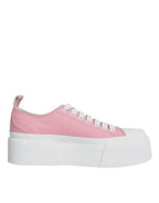 Dolce & Gabbana Pink White Canvas Logo Low Top Sneakers Shoes - Zeiniez