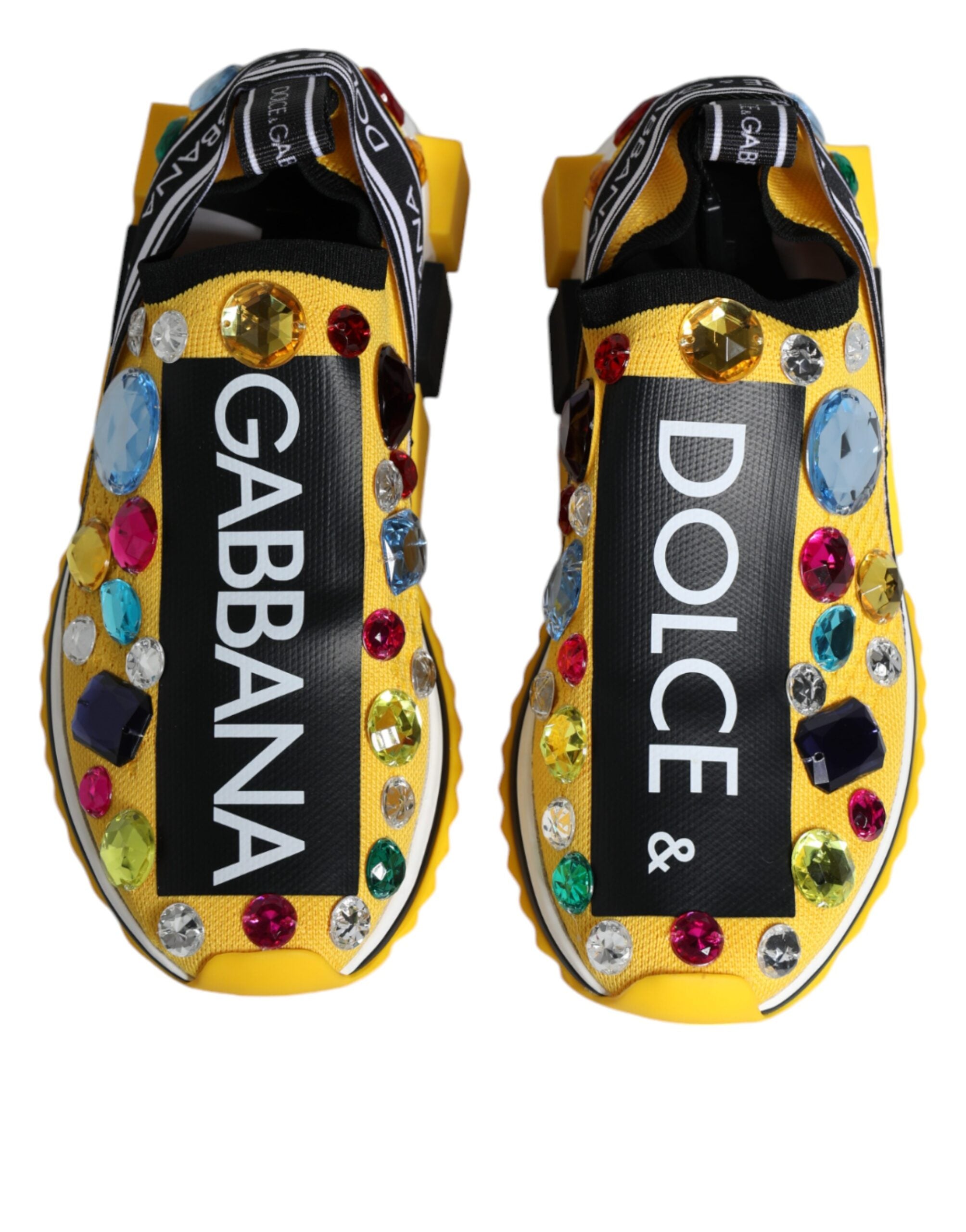 Dolce & Gabbana Yellow Sorrento Crystals Low Top Sneakers Shoes - Zeiniez