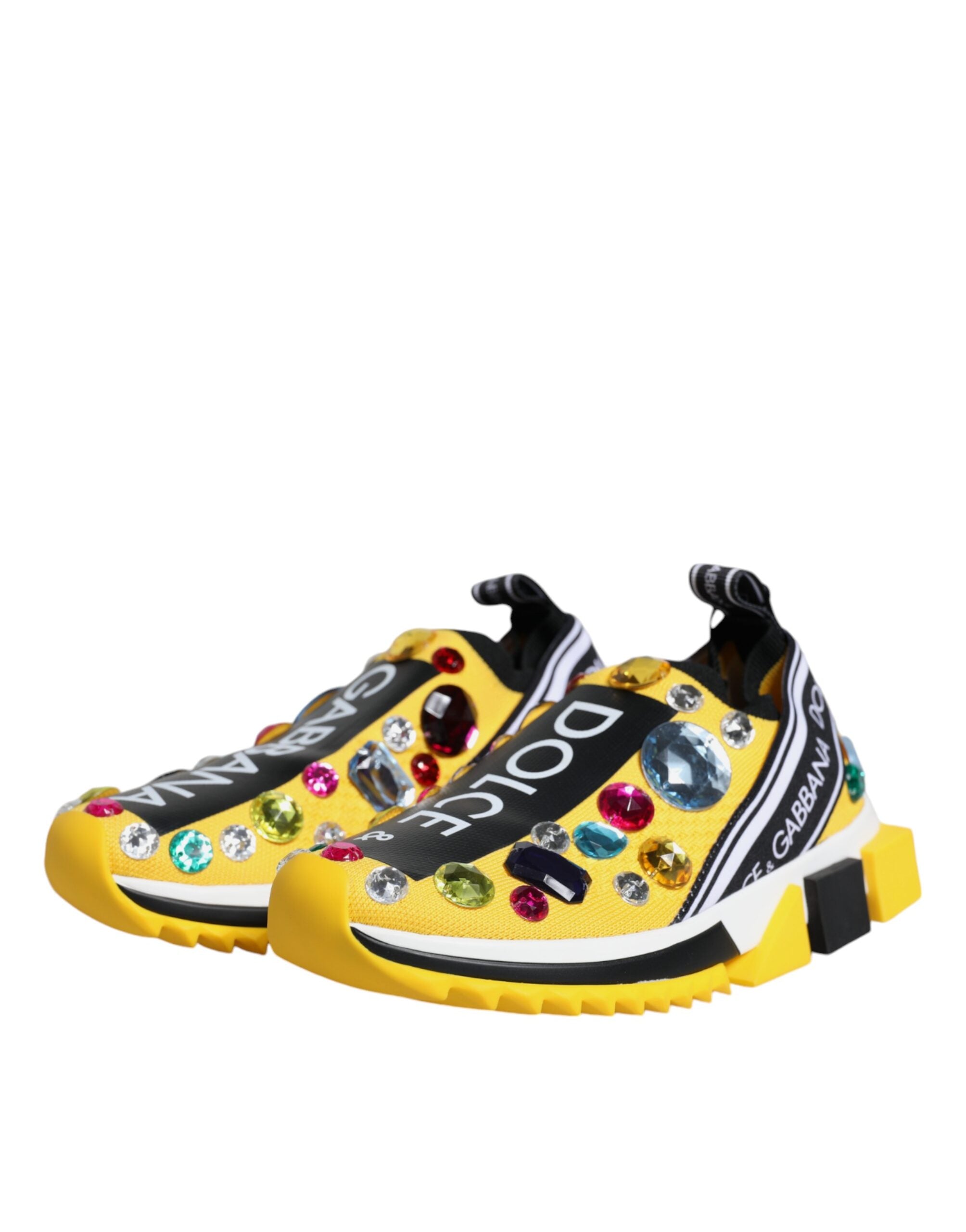 Dolce & Gabbana Yellow Sorrento Crystals Low Top Sneakers Shoes - Zeiniez