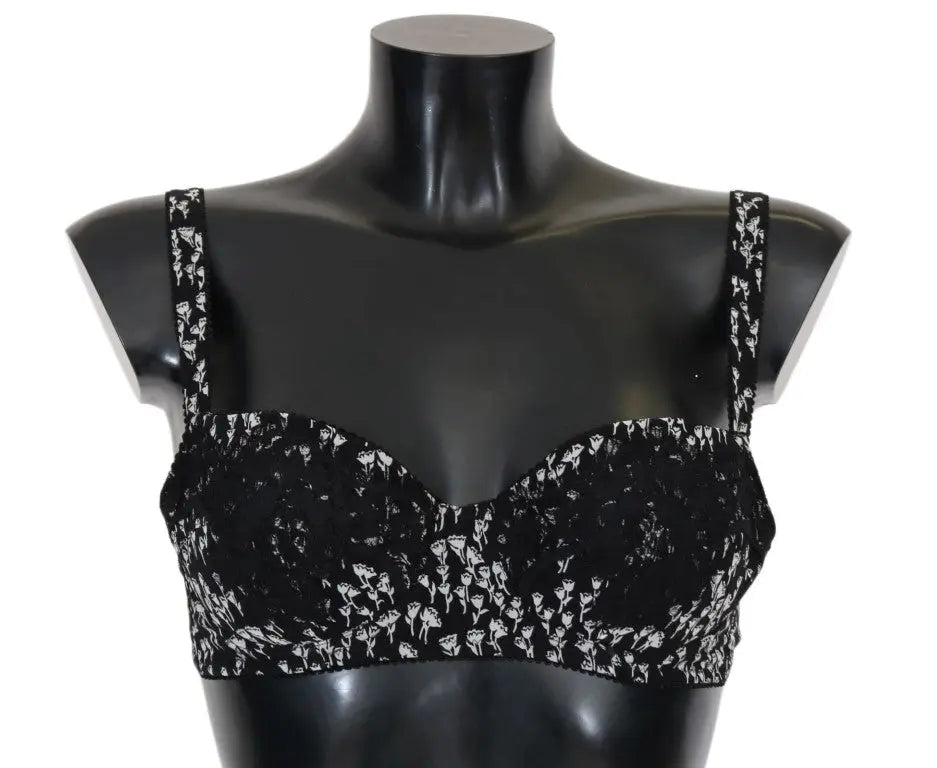 Dolce & Gabbana Black Silk White Lace Stretch Underwear Bra - Zeiniez