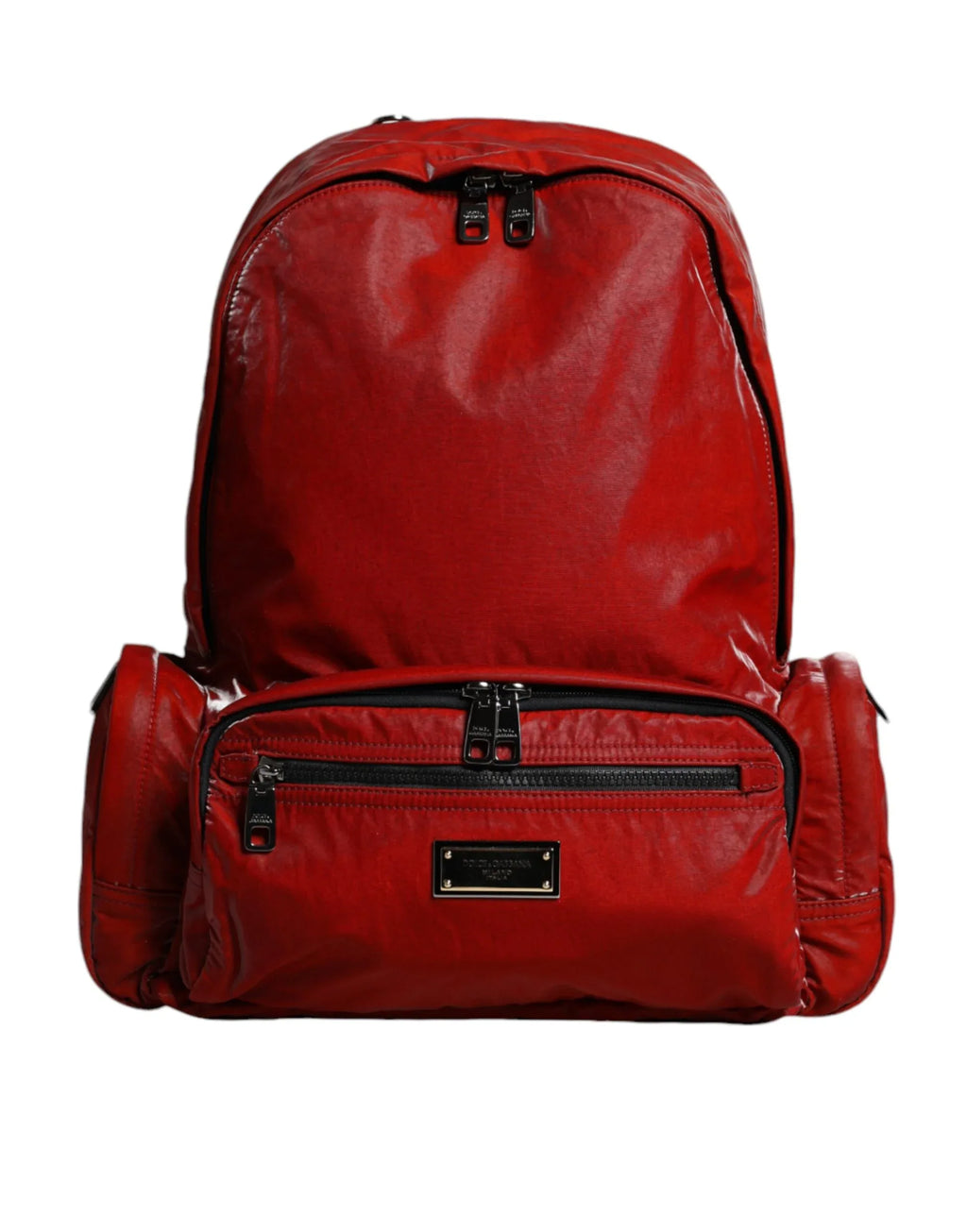 Dolce & Gabbana Red Patent Leather Logo Plaque Backpack Bag - Zeiniez