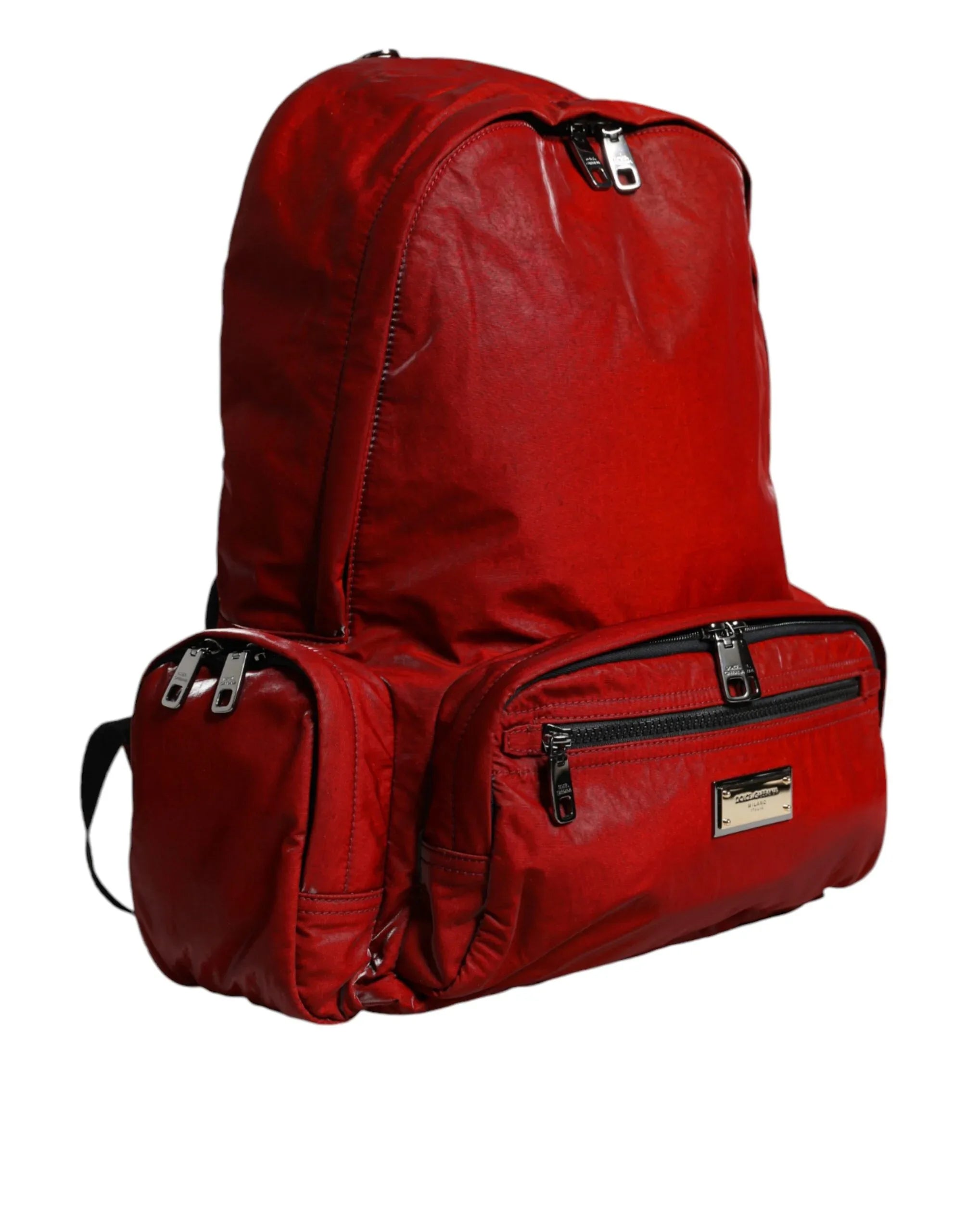 Dolce & Gabbana Red Patent Leather Logo Plaque Backpack Bag - Zeiniez