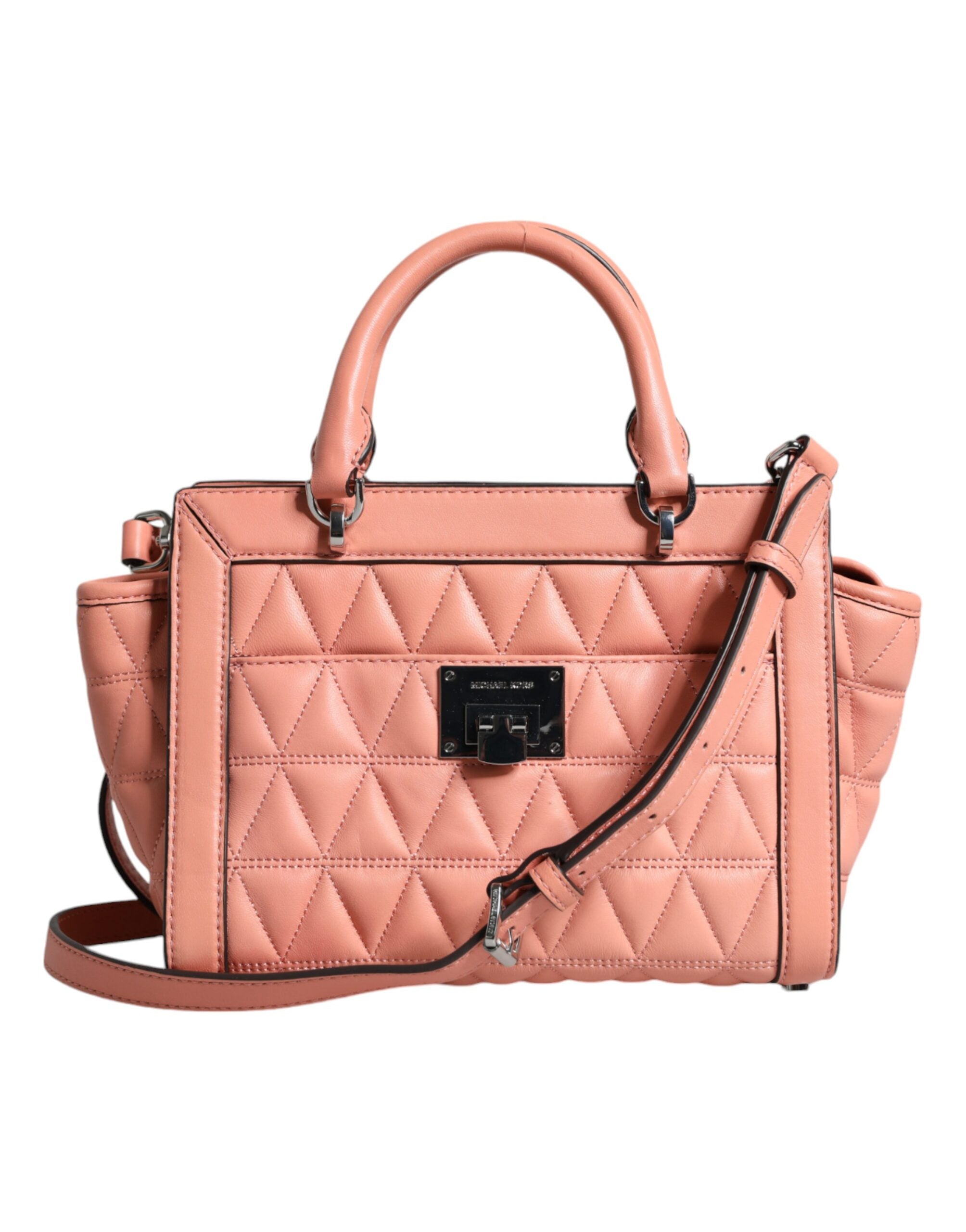 Michael Kors Peach Quilted Leather Logo Crossbody VIVIANNE Messenger Bag - Zeiniez