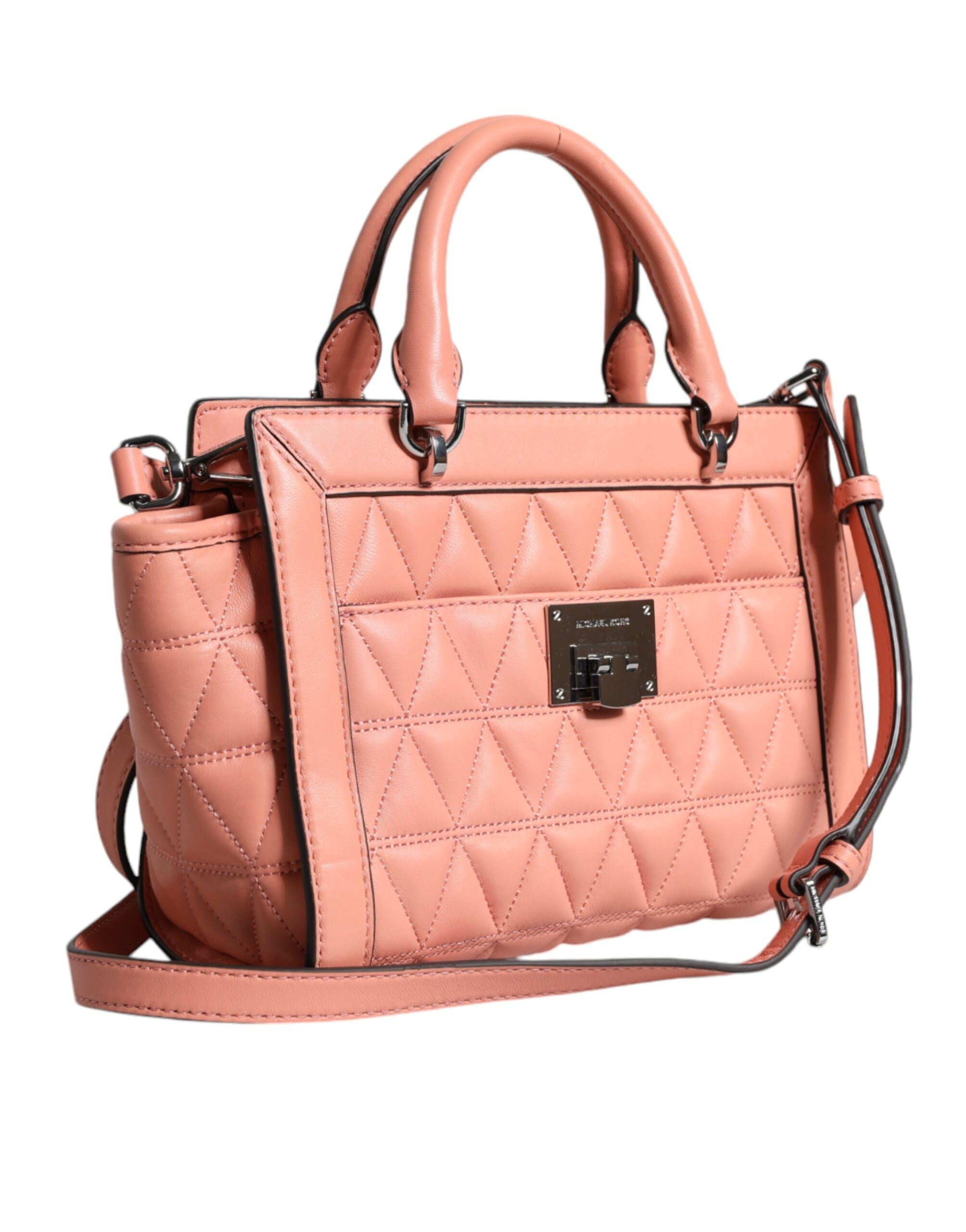 Michael Kors Peach Quilted Leather Logo Crossbody VIVIANNE Messenger Bag - Zeiniez