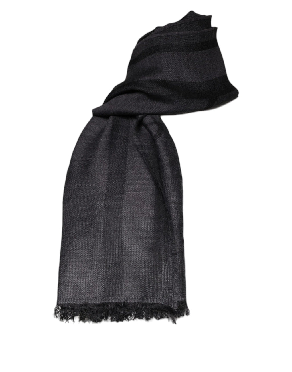 GF Ferre Dark Gray Wool Viscose Foulard Patterned Scarf - Zeiniez